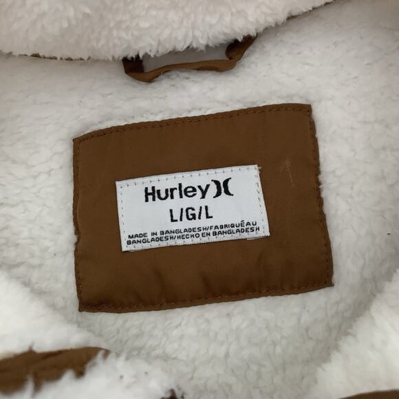 Hurley Pullover Jacket Mens Large Faux Fur Sherpa 1/4 Zip Relaxed Elbow Patches - Picture 2 of 10